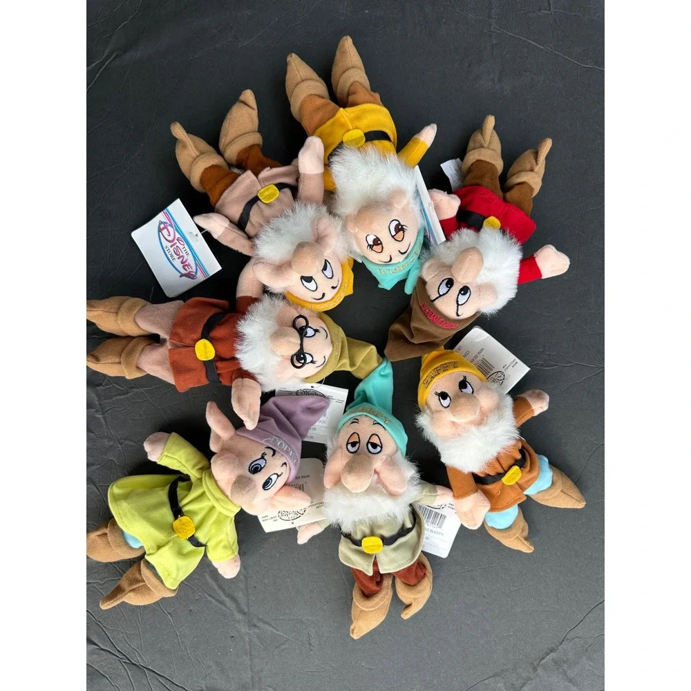 Disney Store Snow White Seven Dwarfs Mini Bean Bag Plush Set Vintage 8 Inch NWT
